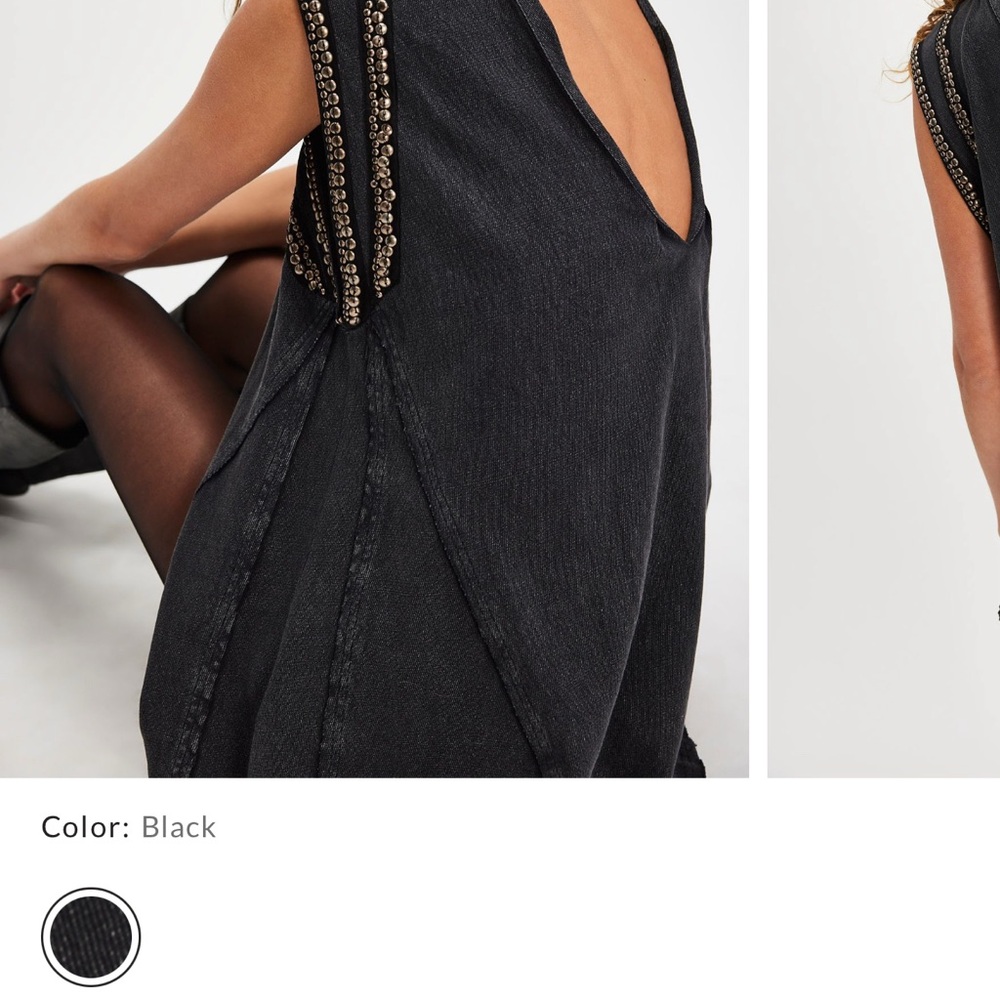 Free People Ria Tank.  Black Tank with Beaded Straps.